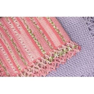 Set of 2 Newborn Handmade Crotchet Baby Blankets Pink and Lavender